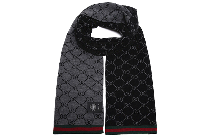 GUCCI Striped Long Scarf Black Monogram Knit Unisex Couple Model 325806-3G206-1062 圖 3