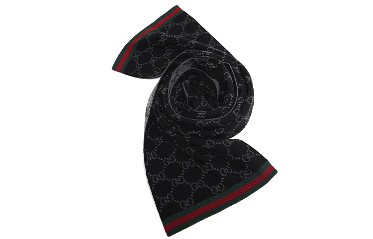 GUCCI Striped Long Scarf Black Monogram Knit Unisex Couple Model 325806-3G206-1062 圖 4