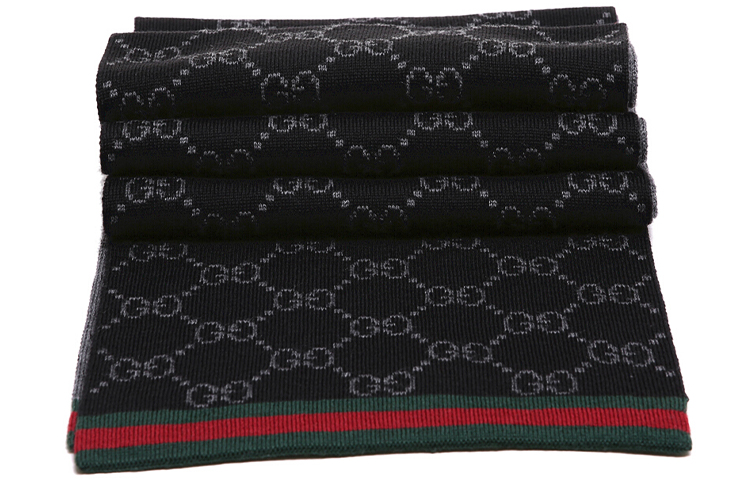GUCCI Striped Long Scarf Black Monogram Knit Unisex Couple Model 325806-3G206-1062 圖 5
