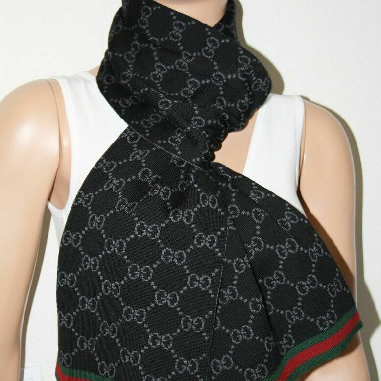 GUCCI Striped Long Scarf Black Monogram Knit Unisex Couple Model 325806-3G206-1062 圖 6