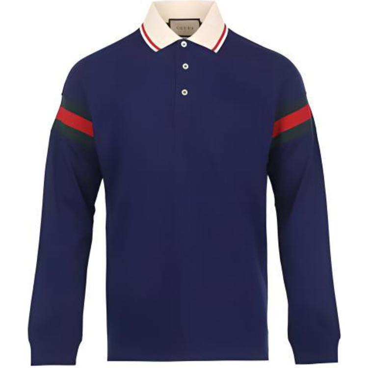 Gucci Striped Polo Long Sleeve Pullover T-Shirt Men Blue SS23 715268-XJETR-4030