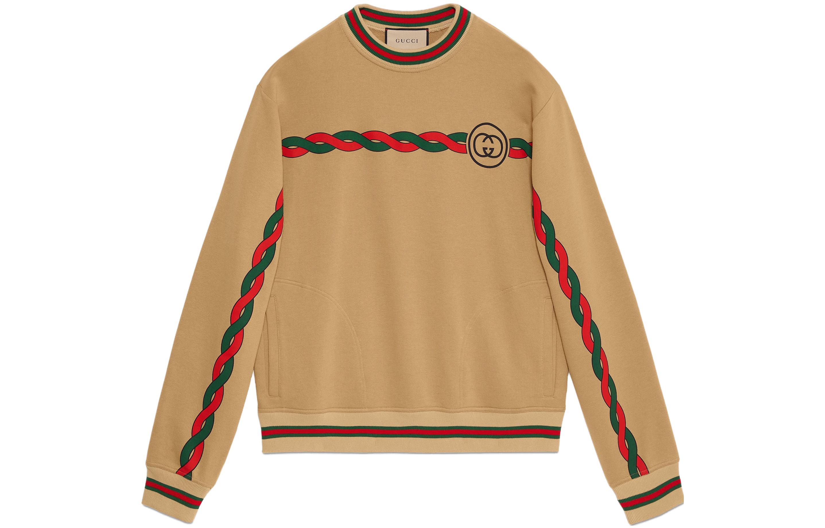 Gucci Striped Print Crewneck Sweatshirt Camel Color 692351-XJD7R-8011