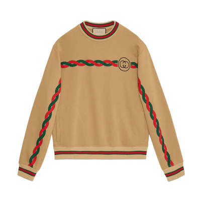 Gucci Striped Print Crewneck Sweatshirt Camel Color 692351-XJD7R-8011