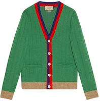 Gucci Striped Print V-Neck Cardigan Sweater Green SS23 716349-XKCQD-3129 Gucci Striped Print V-Neck Cardigan Sweater Green SS23 716349-XKCQD-3129