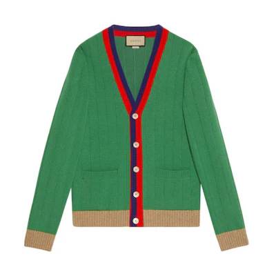 Gucci Striped Print V-Neck Cardigan Sweater Green SS23 716349-XKCQD-3129