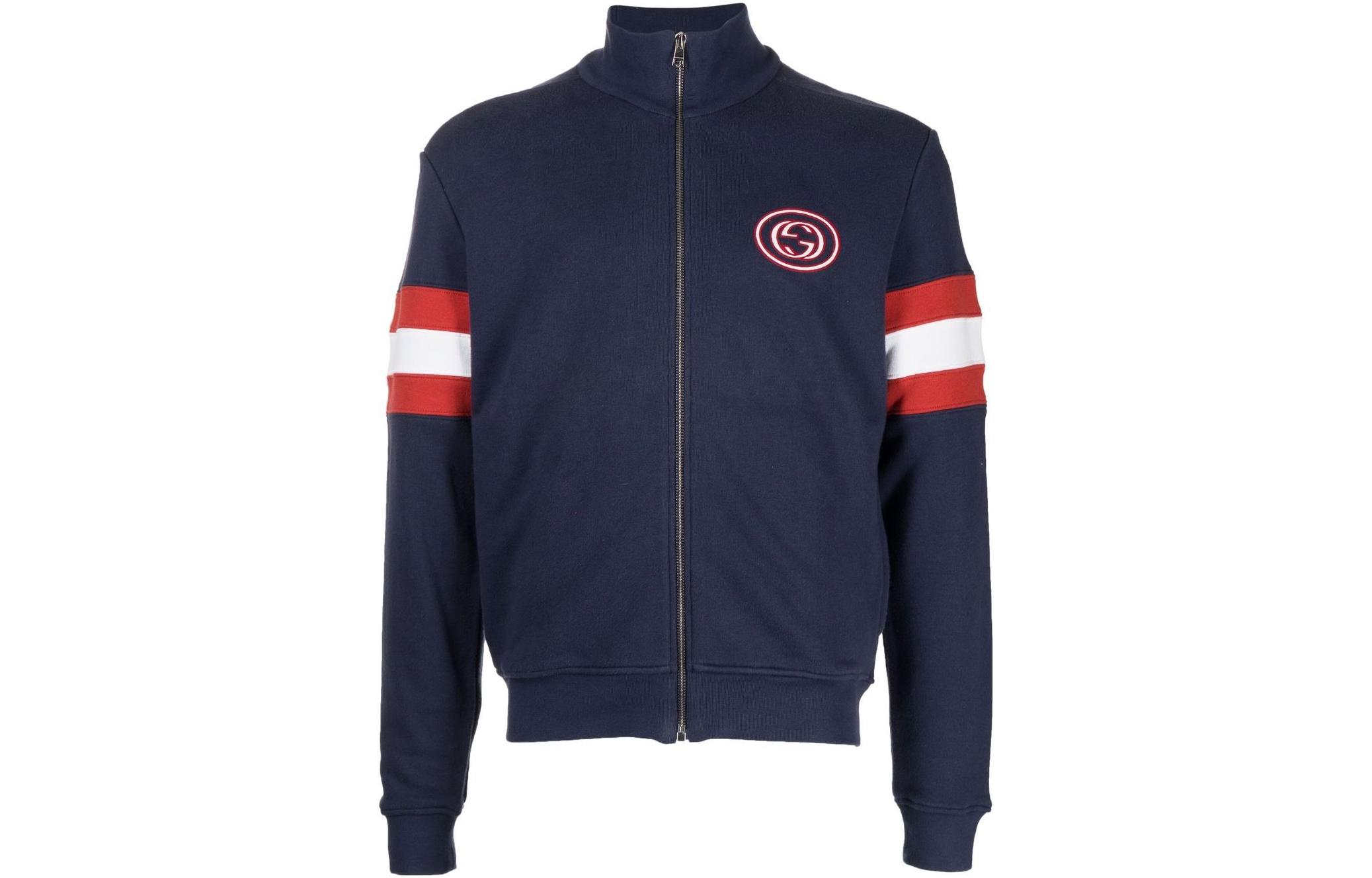 Gucci Striped Print Zip-Up Jacket Navy Blue Long Sleeve Outerwear 696850-1XJA8S-4271