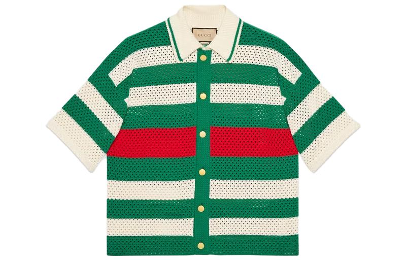 Gucci Striped Short-Sleeve Polo Cardigan Multicolor 739958XKDFD3861