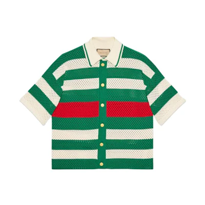 Gucci Striped Short-Sleeve Polo Cardigan Multicolor 739958XKDFD3861