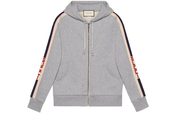 Gucci Striped Webbing Zip Hoodie Unisex Grey 497250X9I971295