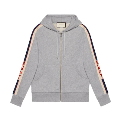 Gucci Striped Webbing Zip Hoodie Unisex Grey 497250X9I971295