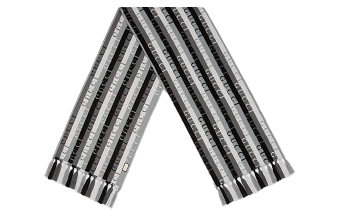 GUCCI Striped Wool Knit Scarf Unisex Black 634166-4GB22-1260 圖 2