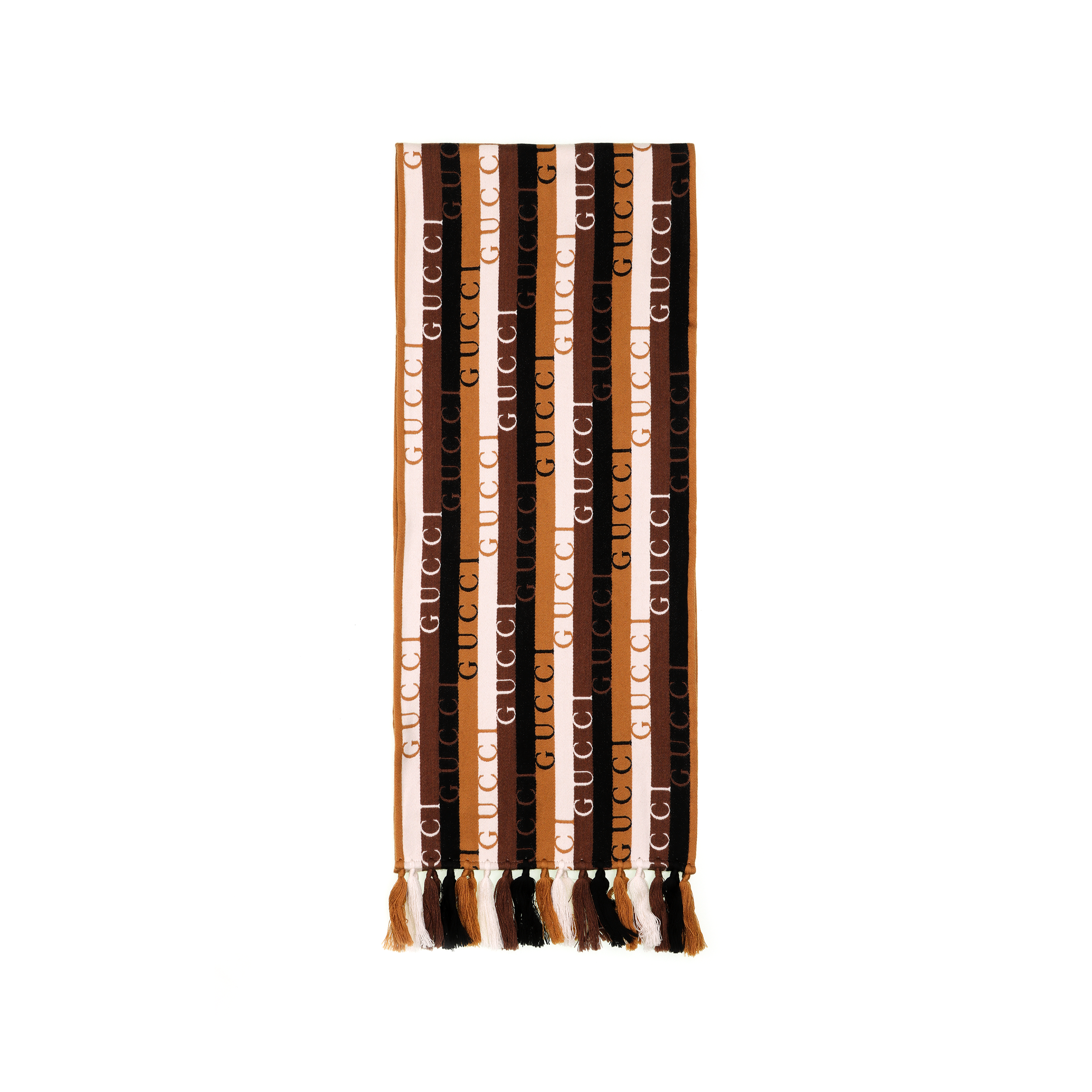 GUCCI Striped Wool Scarf Unisex Couples Brown 634166-4GB22-2764