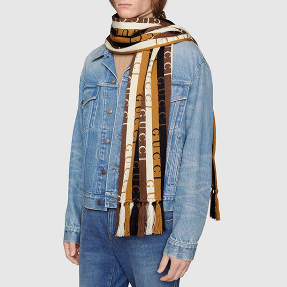 GUCCI Striped Wool Scarf Unisex Couples Brown 634166-4GB22-2764 圖 4