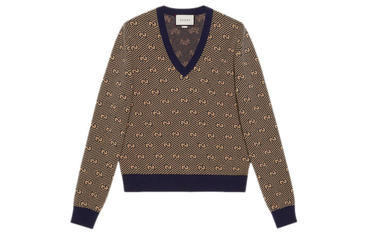 Gucci Striped Wool V-Neck Sweater Camel ⁣626643-XKBFZ-4314