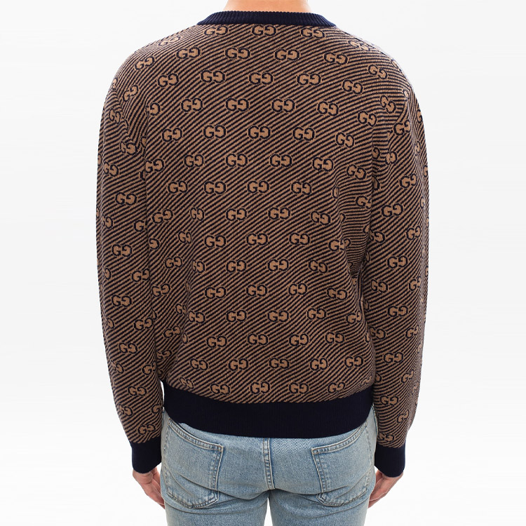 GUCCI Striped Wool V-Neck Sweater Camel Color ⁣626643-XKBFZ-4314 圖 4