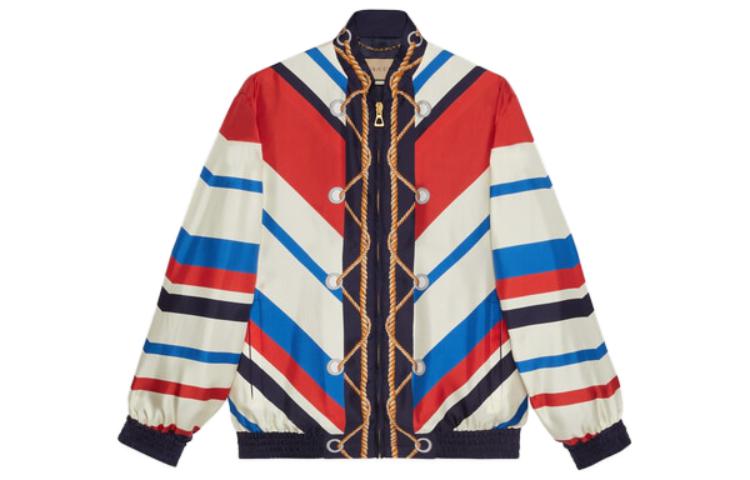 Gucci Striped Zip-Up Stand Collar Jacket for Men Multicolor 739750-ZAMX2-4610