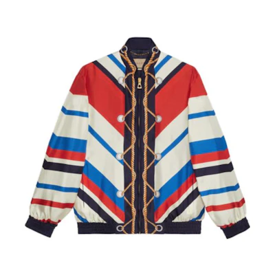 Gucci Striped Zip-Up Stand Collar Jacket for Men Multicolor 739750-ZAMX2-4610