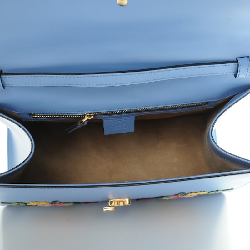 Lookbook 古馳Sylvie手提袋中號淺藍色/綠色/粉色/紅色配刺繡網帶。