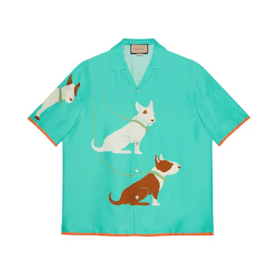 Gucci Teal Dog Print Casual Short Sleeve Shirt 740306-ZAM1I-4311