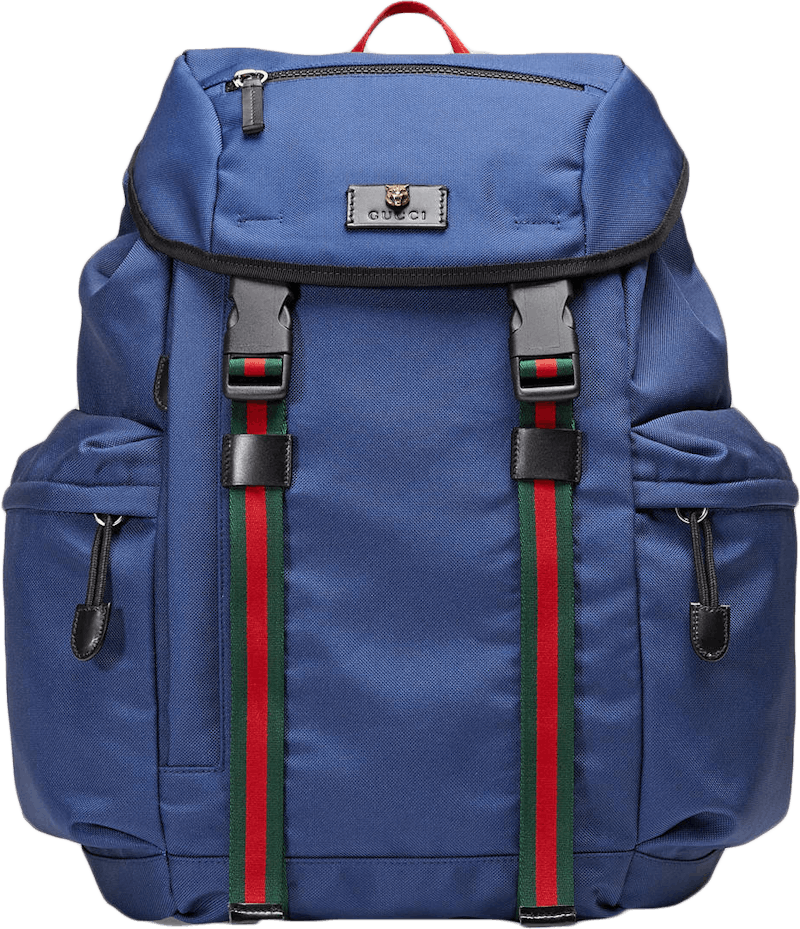 Gucci Techno Canvas Backpack Web Detail/ Feline Head Blue/Green/Red/Black