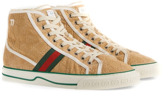Gucci Tennis 1977 High 'Butter Suede Mini GG' Kasut Tinggi Lelaki Wanita 649335-UJ510-9564 Lookbook Gucci Tennis 1977 High 'Butter Suede Mini GG' Kasut Tinggi Lelaki Wanita 649335-UJ510-9564