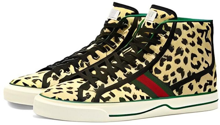 GUCCI古馳 Tennis 1977 豹紋 防滑減震 高筒 板鞋 男款 黃黑色 Order GUCCI古馳 Tennis 1977 豹紋 防滑減震 高筒 板鞋 男款 黃黑色