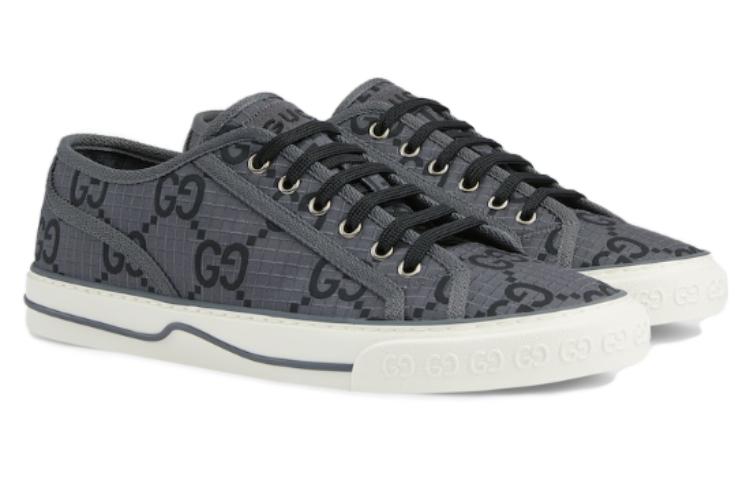 Shop GUCCI古馳 Tennis 1977 圓頭繫帶厚底 低筒 板鞋 男款 黑灰