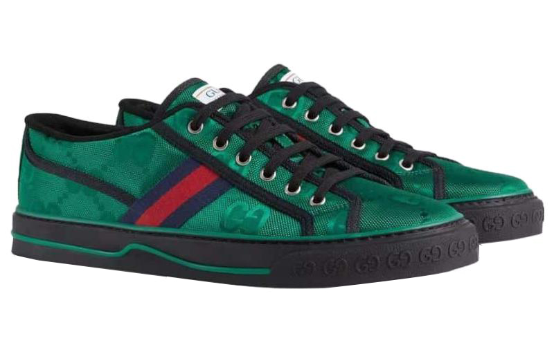 Shop GUCCI 古馳 Off The Grid GG尼龍低筒綁帶板鞋 綠色