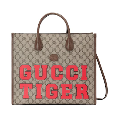 Gucci Tiger GG Medium Tote Bag Beige/Ebony
