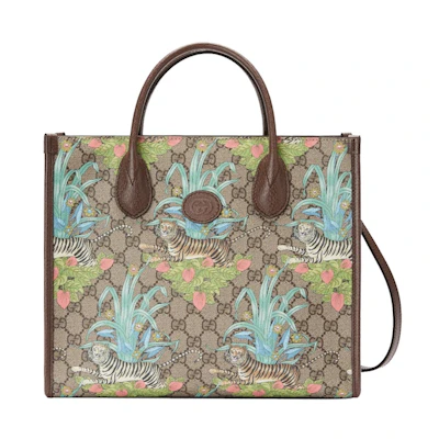 Gucci Tiger GG Small Tote Bag Beige/Ebony