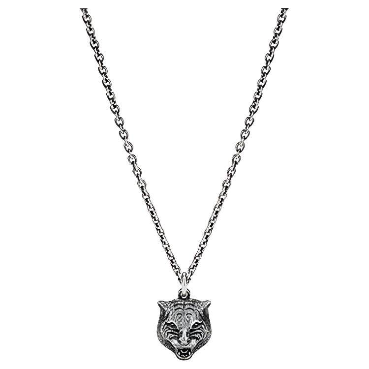 GUCCI Tiger Head Pendant Aged 925 Silver Unisex Necklace 433608-J8400-0811