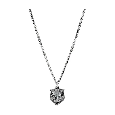 GUCCI Tiger Head Pendant Aged 925 Silver Unisex Necklace 433608-J8400-0811
