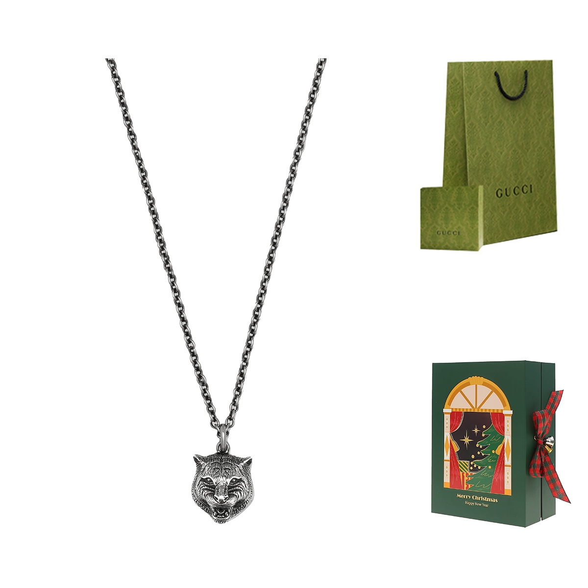 GUCCI Tiger Head Pendant Aged 925 Silver Unisex Necklace 433608-J8400-0811 圖 11