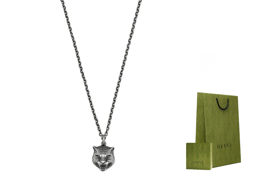 GUCCI Tiger Head Pendant Aged 925 Silver Unisex Necklace 433608-J8400-0811 圖 2