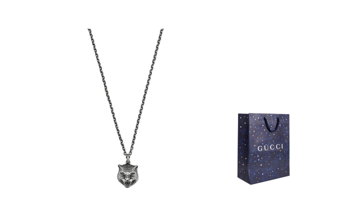 GUCCI Tiger Head Pendant Aged 925 Silver Unisex Necklace 433608-J8400-0811 圖 10