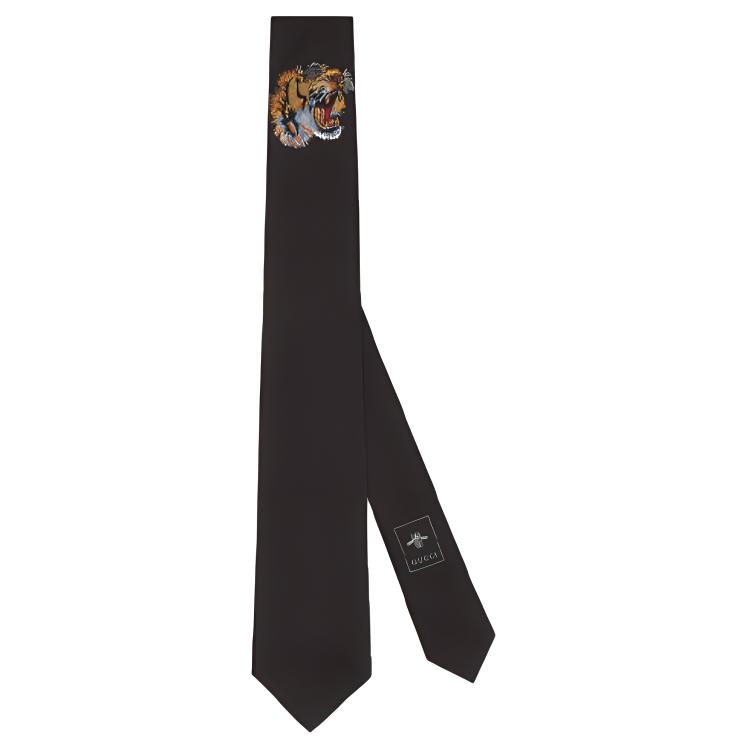 GUCCI Tiger Print Tie Black 452170-4E002-1000