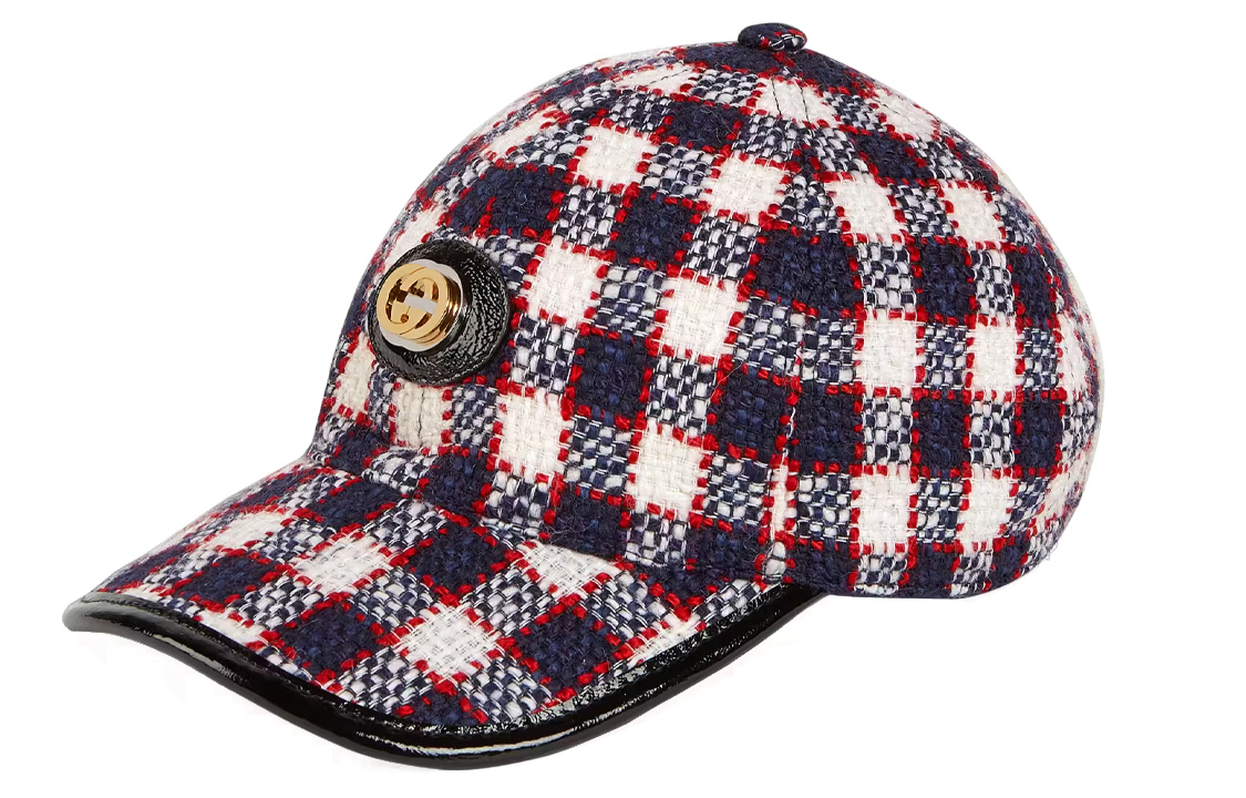 GUCCI Tweed Check Wool Baseball Cap Unisex Couple Style 577822-3HH26-9060