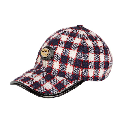 GUCCI Tweed Check Wool Baseball Cap Unisex Couple Style 577822-3HH26-9060