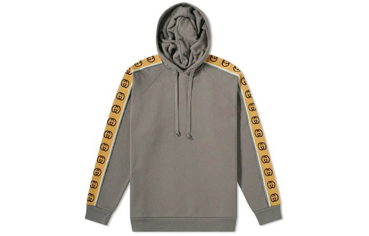 Buy 古驰双色徽标印花连帽衫 灰色/棕色 596230-XJBUW-1233