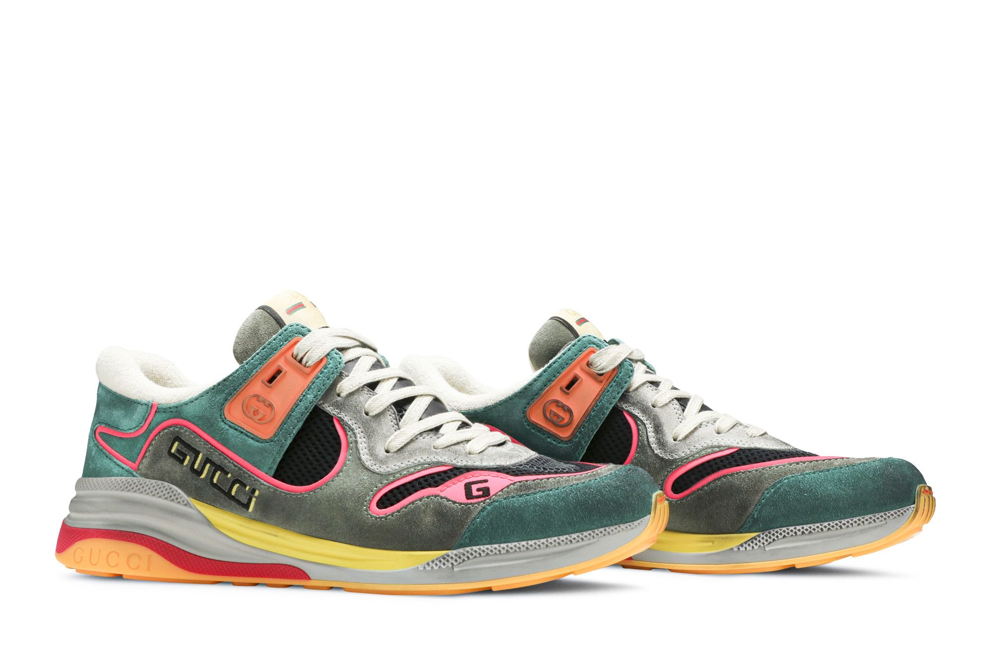 Cheap GUCCI 古馳 G Line Logo絨面革網眼運動鞋 綠色