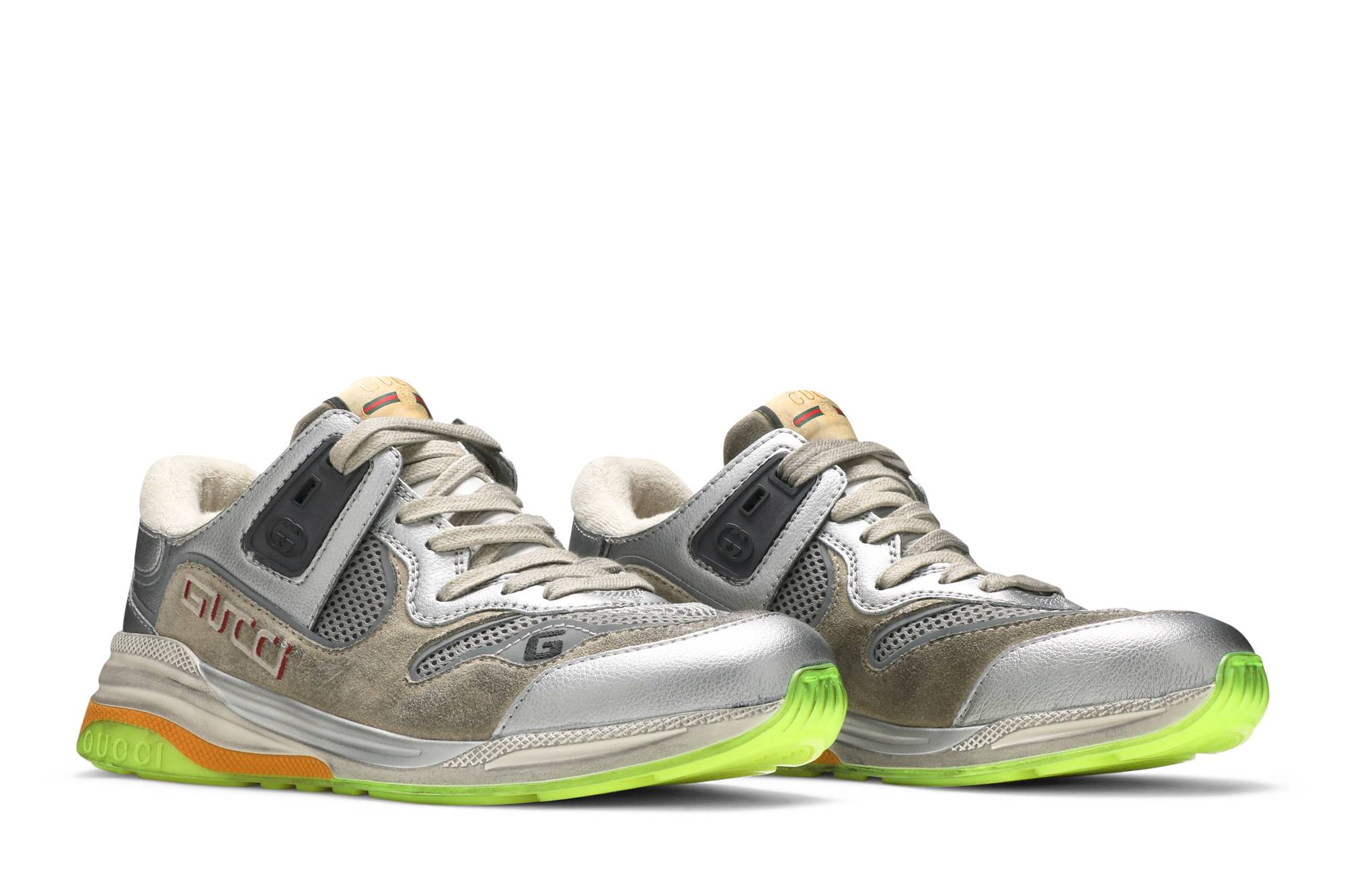 Cheap GUCCI古馳 Ultrapace 銀色金屬質感 低筒 運動休閒鞋 男款 銀棕色