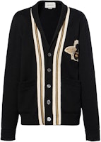 Gucci Unisex Black Wool Sweater with Bee Patch and Ribbon Trim 456883-X5H38-1082 Gucci Unisex Black Wool Sweater with Bee Patch and Ribbon Trim 456883-X5H38-1082