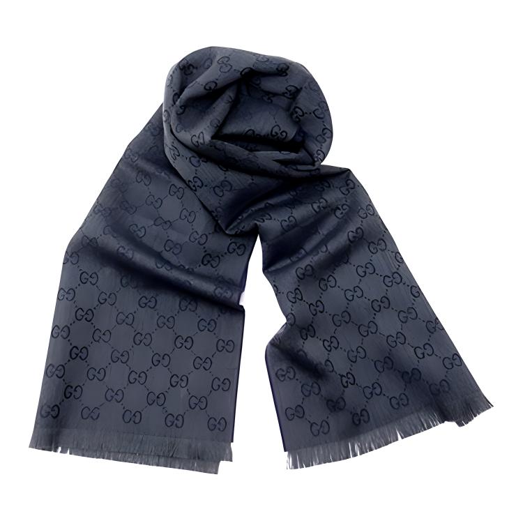 GUCCI Unisex Navy Wool Fringe Scarf 344994-4G200-1168