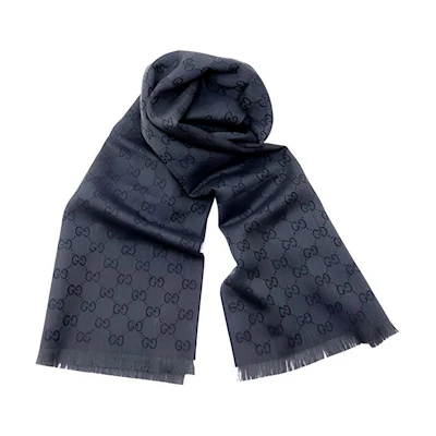 GUCCI Unisex Navy Wool Fringe Scarf 344994-4G200-1168