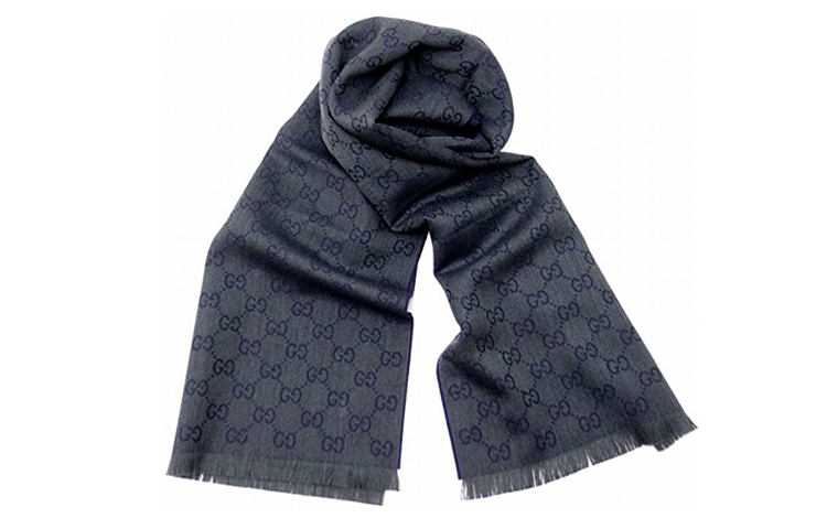 GUCCI Unisex Navy Wool Fringe Scarf 344994-4G200-1168 圖 2