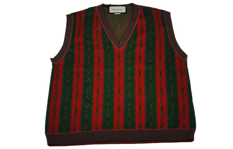 Gucci Unisex V-neck Knit Vest with Logo, Multicolor 562950-XKAKW-6527