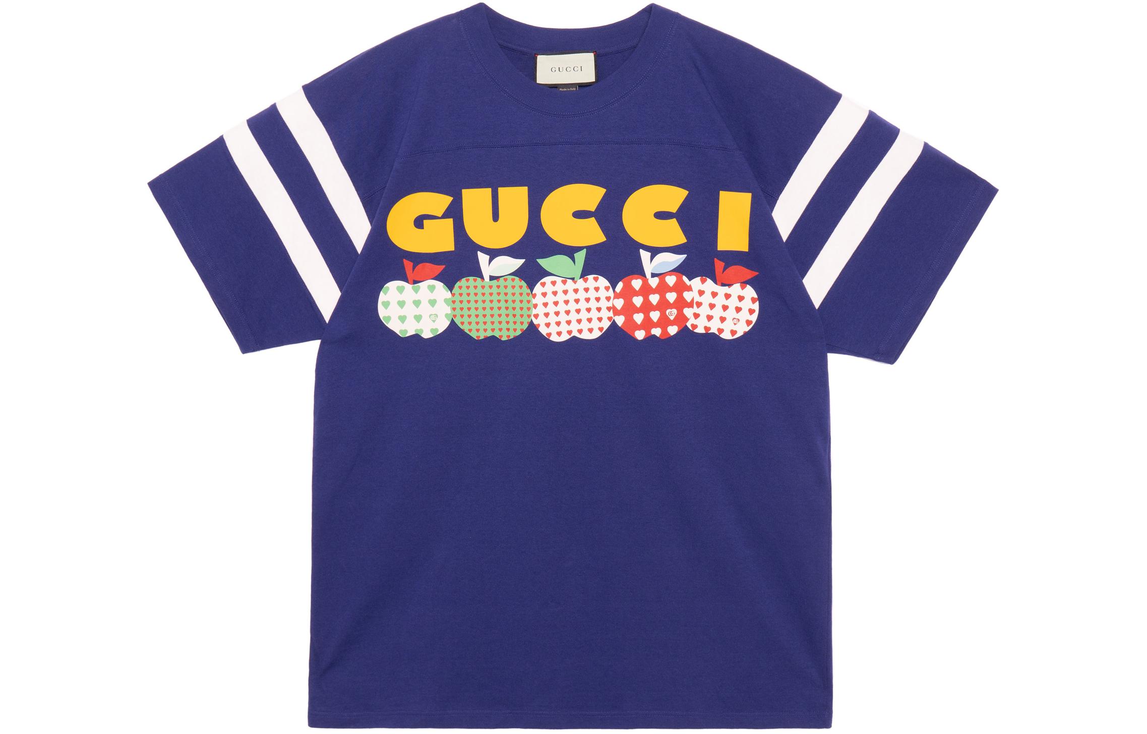 Gucci Valentine's FW21 Blue Heart Apple Logo Print Tee Edition 655459-XJDNF-4409