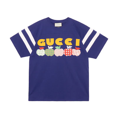 Gucci Valentine's FW21 Blue Heart Apple Logo Print Tee Edition 655459-XJDNF-4409
