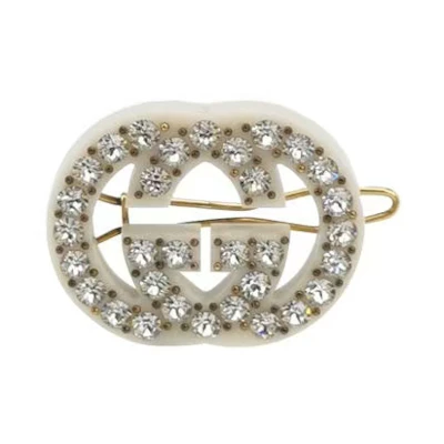 GUCCI Vintage Crystal Interlocking G Hair Clip White 627917-I12GO-8516