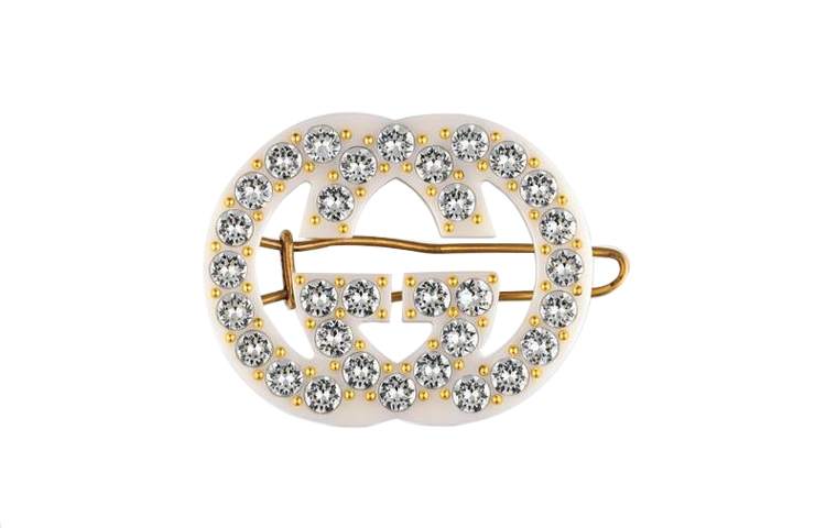 Order GUCCI Vintage Crystal Interlocking G Hair Clip White 627917-I12GO-8516